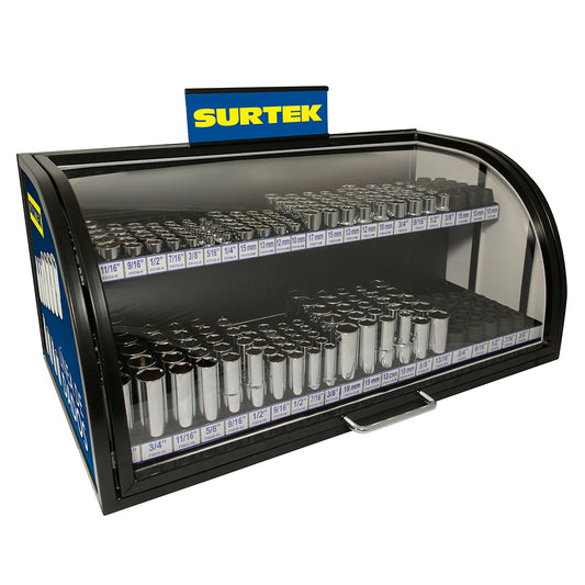 Exhibidor Con Dados Cortos Y Largos Cuadro De 3/8" Y 1/2", 271 Piezas Surtek DS
