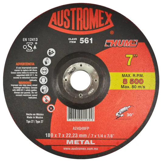 2080-Disco Abrasivo Para Debaste De Metal De 180 X 7 X 22.23 mm 561 Austromex