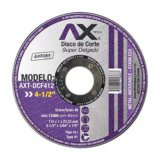 1821-Disco De Corte Super Delgado De 4 1/2" X 1.2Mm X 7/8" (600 Pzs) AXT-DCF412 ITC
