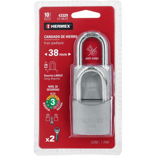 Blíster Con 2 Candados De Hierro De 38Mm Con Gancho Largo 43329 Truper