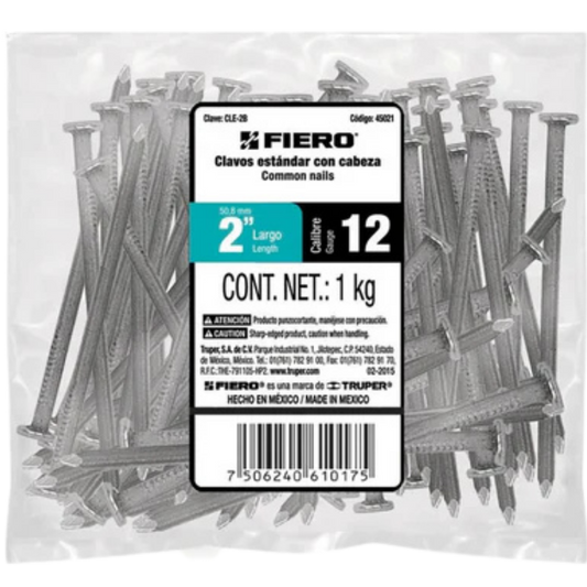Bolsa Con 1 Kg De Clavo Estándar 2-1/2' Con Cabeza Fiero 45022 Truper