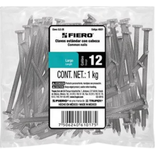 Bolsa Con 1 Kg De Clavo Estándar 2' Con Cabeza Fiero 45021 Truper