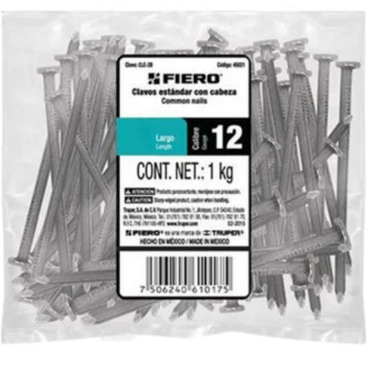 Bolsa Con 1 Kg De Clavo Estándar 3' Con Cabeza Fiero 45023 Truper