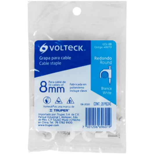 Bolsa Con 20 Grapas Blancas De 8 Mm Para Cable Redondo 48273 Truper