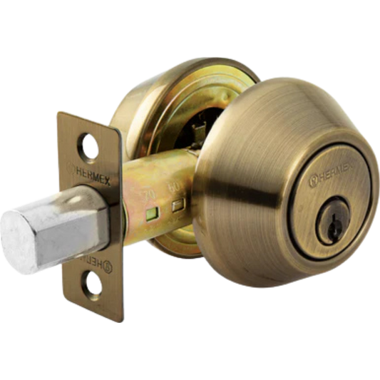 Cerrojo Latón Antiguo Doble Cilindro Hermex Basic 23612 Truper