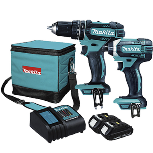 Combo Rotomartillo Inalambrico 1/2" 18 V Con Atornillador De Impacto Inalambrico 1/4" Con Baterias Y Cargador Clip Para Cinturon Y Maletin DLX2131SY Makita