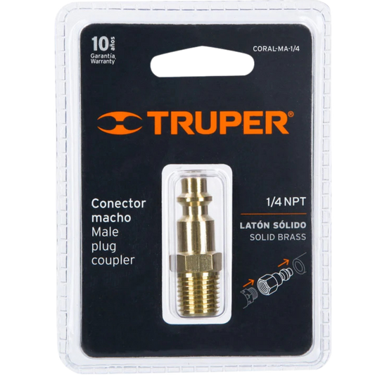 Conector Rápido De Latón Tipo M Cuerda 1/4' Npt Macho 19083 Truper