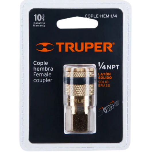 Cople De Latón Cuerda 1/4 Npt Hembra 19084 Truper