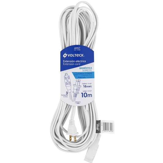 Extensión Eléctrica Doméstica 10 M Clavija Recta Blanca 40157 Truper