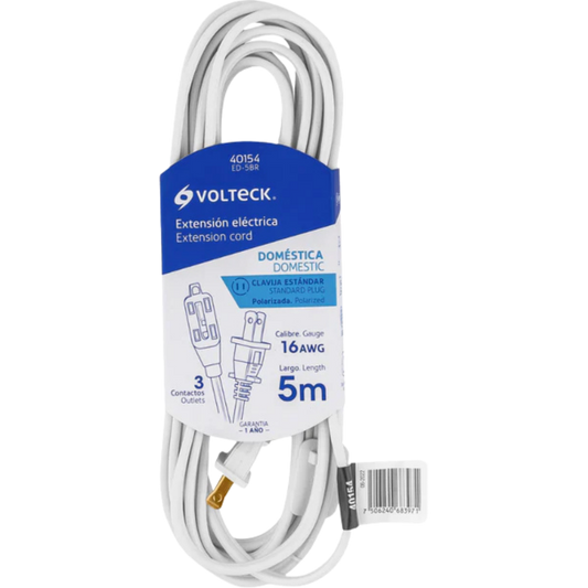 Extensión Eléctrica Doméstica 5 M Clavija Recta Blanca 40154 Truper