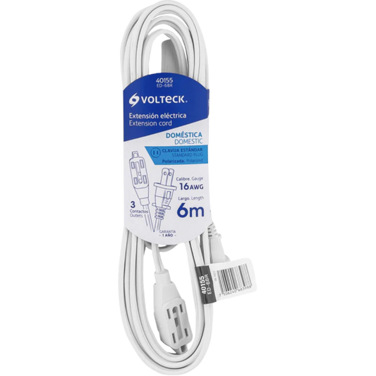 Extensión Eléctrica Doméstica 6 M Clavija Recta Blanca 40155 Truper