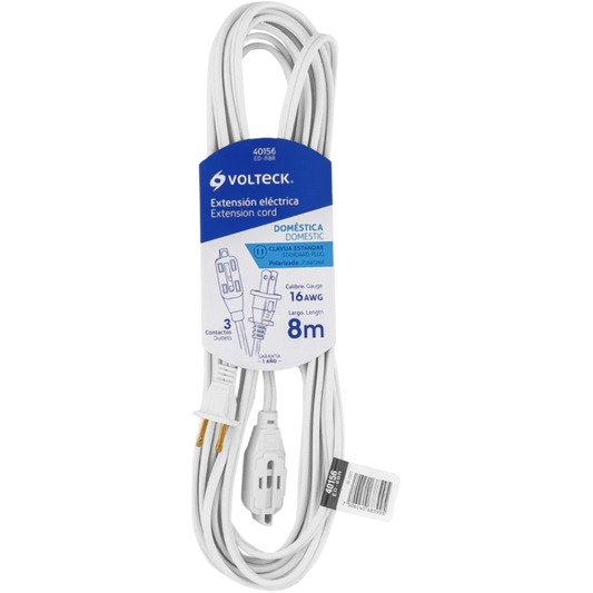 Extensión Eléctrica Doméstica 8 M Clavija Recta Blanca 40156 Truper