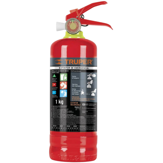 Extintor Portátil Recargable 1 Kg Polvo Tipo Abc 100276 Truper