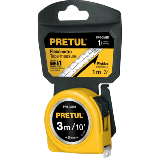 Flexómetro Amarillo 3 M Cinta 13 Mm En Tarjeta Pretul 21605 Truper
