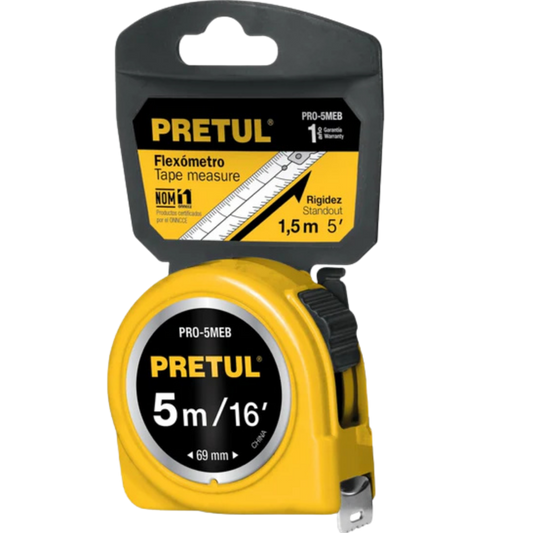 Flexómetro Amarillo 5 M Cinta 19 Mm En Tarjeta Pretul 21606 Truper