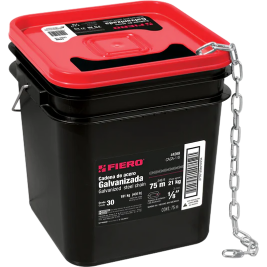 Metro De Cadena Galvanizada De 1/8' 75 M (21 Kg) En Cubeta Fiero 44269 Truper