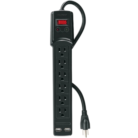 Multicontacto 16 Awg 6 Entradas 2 Ptos. Usb Sup. 150J Negro 46328 Truper