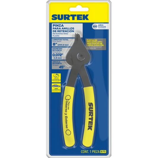 Pinza Para Anillos De Retención Convertibles 1.7 Mm Ángulo De 45° 975 Surtek