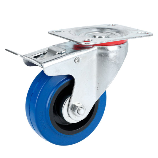 Rodaja De Goma Elástica Giratoria Con Freno Azul 4" Surtek DS