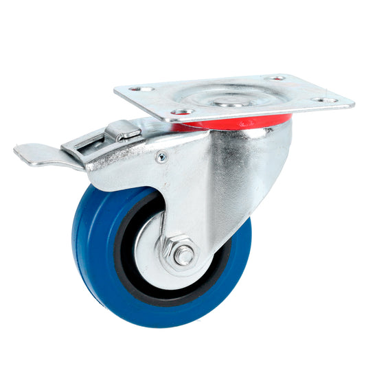 Rodaja De Goma Elástica Giratoria Con Freno Azul 3" Surtek DS
