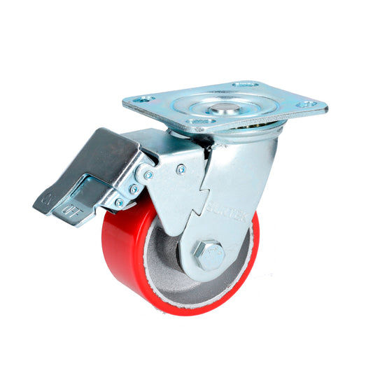 Rodaja De Fierro Con Poliuretano Rojo Giratoria Con Freno 4" Surtek DS