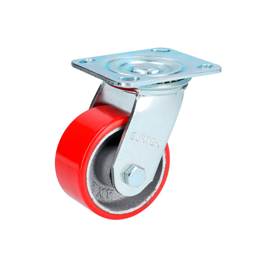 Rodaja De Fierro Con Poliuretano Rojo Giratoria 4" Surtek DS