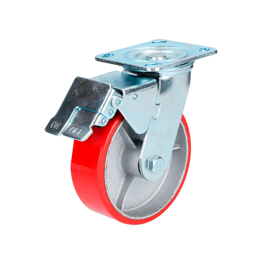 Rodaja De Fierro Con Poliuretano Rojo Giratoria Con Freno 6" Surtek DS