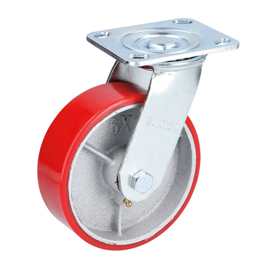 Rodaja De Fierro Con Poliuretano Rojo Giratoria 6" Surtek DS
