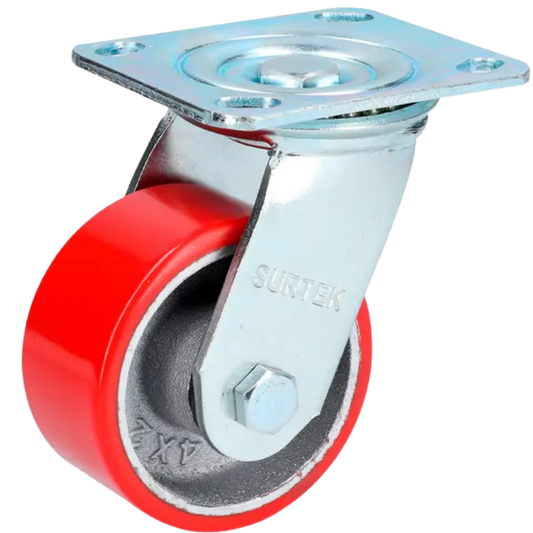 Rodaja De Fierro Con Poliuretano Rojo Giratoria 4" RP10G Surtek