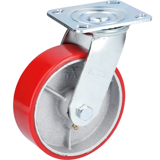 Rodaja De Fierro Con Poliuretano Rojo Giratoria 6" RP15G Surtek