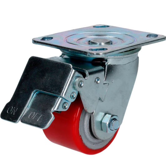 Rodaja De Fierro Con Poliuretano Rojo Giratoria Con Freno 3" RP7B Surtek