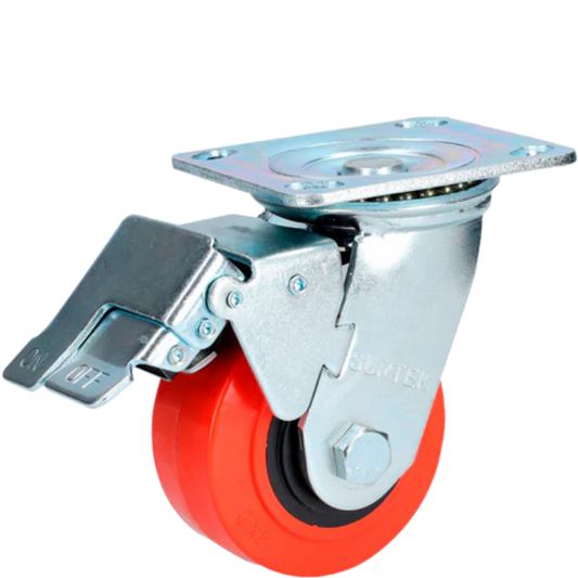 Rodaja De Poliuretano Rojo Giratoria Con Freno 4" RR10B Surtek