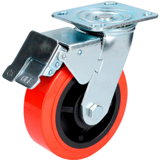 Rodaja De Poliuretano Rojo Giratoria Con Freno 6" RR15B Surtek