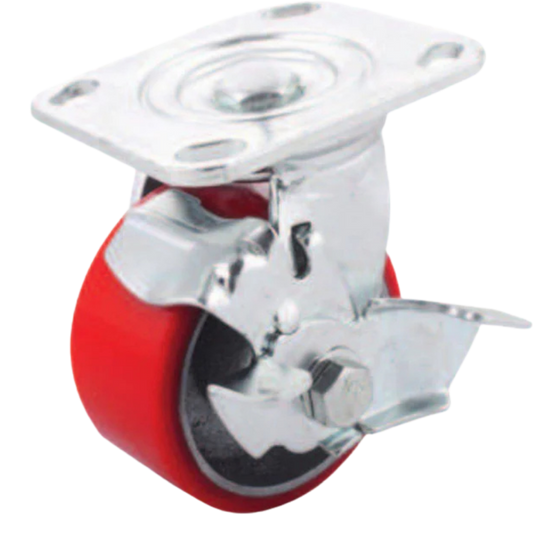 Rodaja Fierro Vaciado Con Poliuretano Giratoria Roja Con Freno 4 X 2" Y-1044-102 Weston