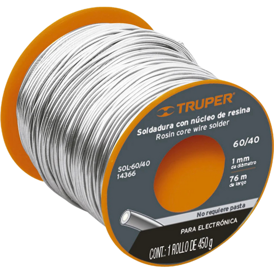 Soldadura Con Núcleo Resina 60/40 Para Electrónica 450 G 14366 Truper