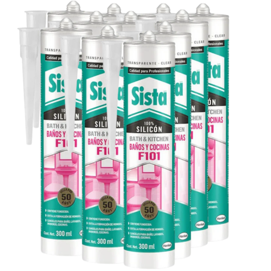 Caja Con 12 Pzs - Silicón Sista F101 Baños Y Cocinas Transparente 300 Ml 1770913 Henkel $108.34 C/U