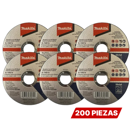 Caja Con 200 Pzs - Disco Abrasivo Para Corte De Acero 4-1/2 x 7/8 x 1,0 mm B79974 Makita $5.77 C/U