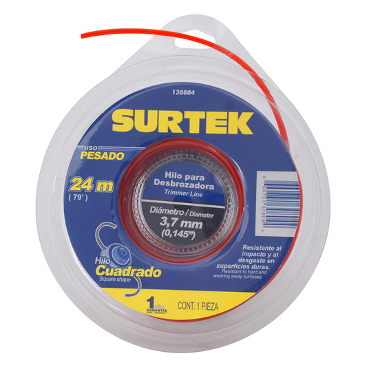 1718-Nailon Para Desbrozadora Cuadrado 3.7 Mm X 24 M 130804 Surtek