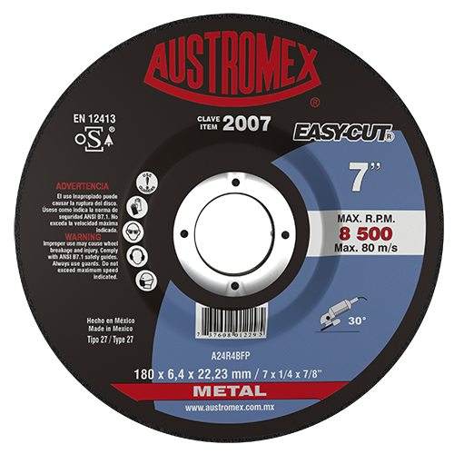 2075-Disco Abrasivo Para Desbaste De Metal De 180 X 6.4 X 22.23 Mm 2007 Austromex