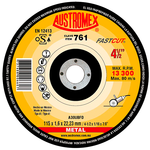 2030-Disco Abrasivo Para Corte De Acero Rápido De 115 X 1.6 X 22.23 Mm 761 Austromex