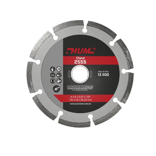 1981-Disco De Diamante De 115 X 1.9 X 22.23 Mm Para Corte De Granito Y Mármol 2555 Austromex