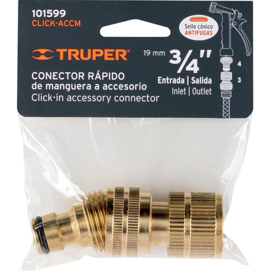 Conector 3/4' Rápido De Latón Manguera-Acc. Sistema Click 101599 Truper