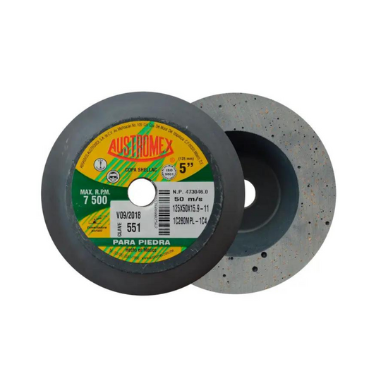 1973-Copa Abrasiva Shellac De 125 X 50 X 15.9-11 Mm Para Pulido De Carburo De Silicio Negro Tamaño De Grano 280 551 Austromex