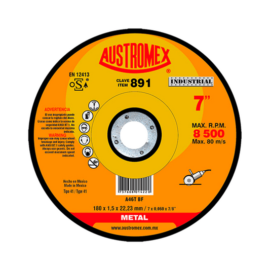 2043-Disco Abrasivo Para Corte Preciso De Acero Con Un Mínimo De Rebaba De 180 X 1.5 X 22.23 Mm 891 Austromex