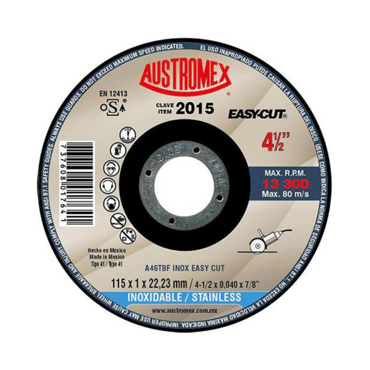 2040-Disco Abrasivo Para Corte De Acero Inoxidable De 115 X 1 X 22.23 Mm 2015 Austromex