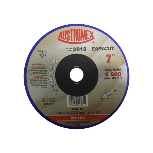 2044-Disco Abrasivo Para Corte De Metal De 180 X 1.5 X 22.23 Mm 2018 Austromex