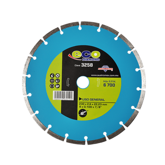 1999-Disco De Diamante De 230 X 2.6 X 22.23 Mm Para Corte De Materiales De Construcción En General 3258 Austromex
