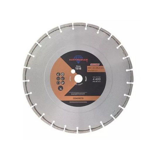 1901-Disco De Diamante De 350 X 3.0 X 25.4 Mm Para Corte De Concreto Curado O Reforzado 1511 Austromex