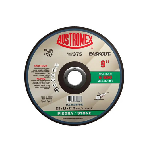 2105-Disco Abrasivo De 230 X 3.2 X 22.23 Mm Para Corte De Piedra Ladrillo Concreto Y Refractarios 375 Austromex