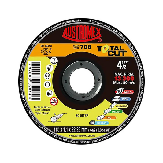 2036-Disco Abrasivo Disco Multipropósito Para Corte De Metal Inoxidable Aluminio Cobre Latón Piedra Pvc Loseta Cerámica Y Azulejo 708 Austromex